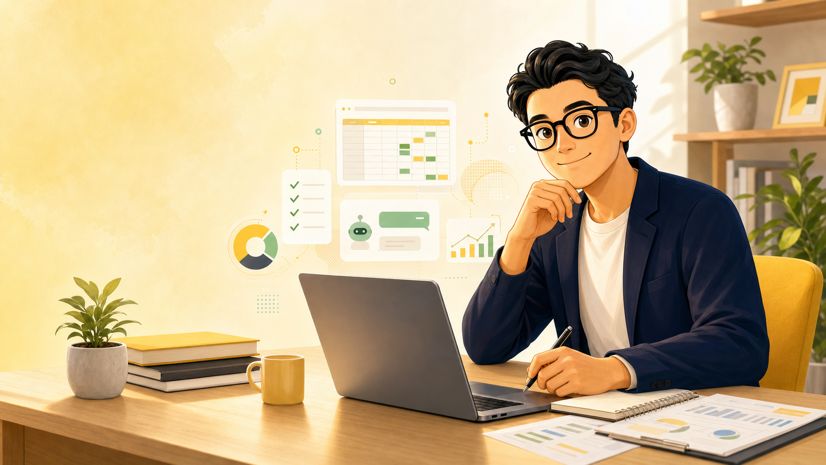 AIと業務整理を相談しやすい雰囲気の人物イラスト